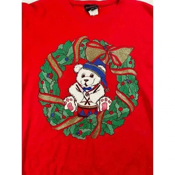 VTG Christmas Bear Retro Pullover Sweatshirt MEDIUM Women's Andover Long Sleeve - Picture 4 of 14